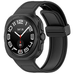 For Samsung Galaxy Watch Ultra 47mm Magnetic Folding Buckle Silicone Leather Watch Band, Black, Gray, Orange, Green, Light Brown, Dark Blue