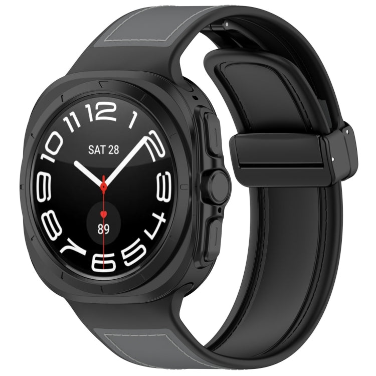 For Samsung Galaxy Watch Ultra 47mm Magnetic Folding Buckle Silicone Leather Watch Band, Black, Gray, Orange, Green, Light Brown, Dark Blue