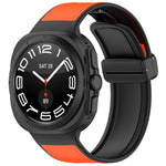 For Samsung Galaxy Watch Ultra 47mm Magnetic Folding Buckle Silicone Leather Watch Band, Black, Gray, Orange, Green, Light Brown, Dark Blue