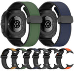 For Samsung Galaxy Watch Ultra 47mm Magnetic Folding Buckle Silicone Leather Watch Band, Black, Gray, Orange, Green, Light Brown, Dark Blue