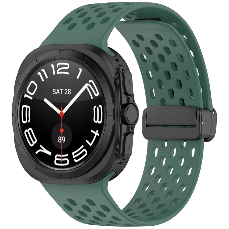 For Galaxy Watch Ultra2 2026 / 2025 / 1 2024 Hole Style Magnetic Folding Buckle Silicone Watch Band, Light Gray, Black, Starlight, Pink, Orange, Dark Blue, Dark Green, White