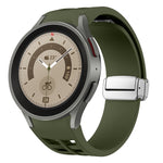 Richard Magnetic Folding Silver Buckle Silicone Watch Band, For Sansung Galaxy Watch 5 Pro 45mm, For Samsung Galaxy Watch 7 40 / 44mm, For Samsung Galaxy Watch 6 Classic 43 / 47mm