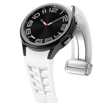 Richard Magnetic Folding Silver Buckle Silicone Watch Band, For Samsung Galaxy Watch 4 Classic 42 / 46mm