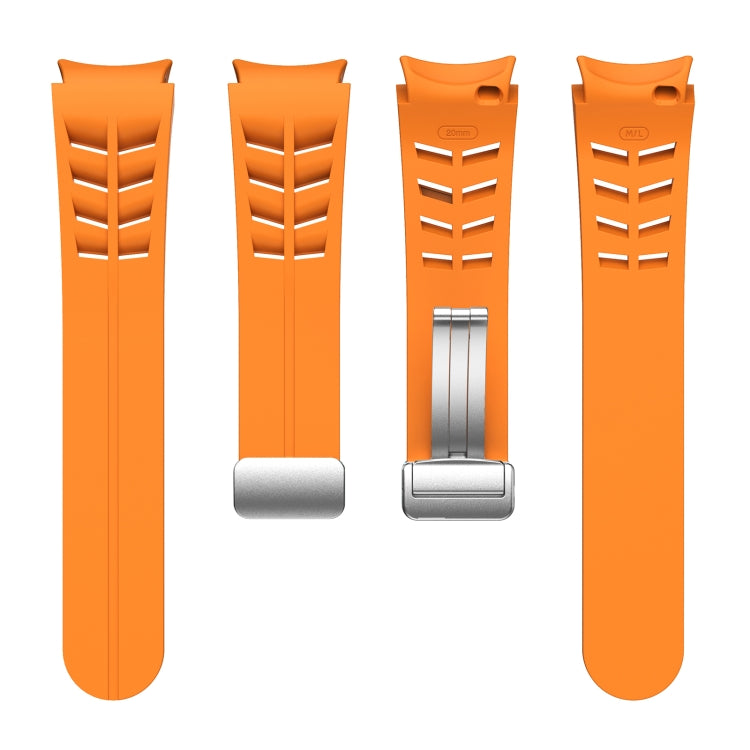 Richard Magnetic Folding Silver Buckle Silicone Watch Band, For Samsung Galaxy Watch 4 Classic 42 / 46mm