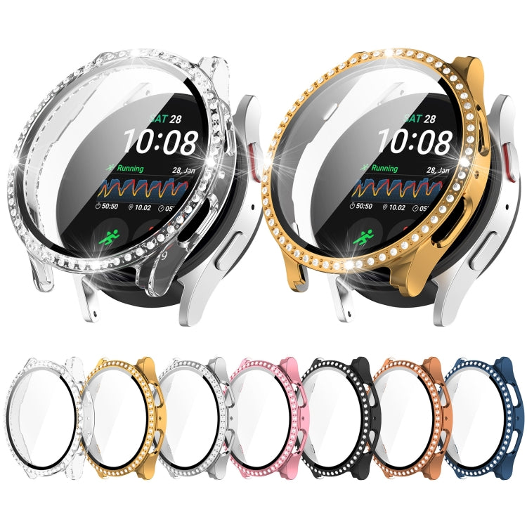 Single Row Diamond PC + Tempered Film Integrated Watch Protective Case, For Samsung Galaxy Watch 7 44mm, For Samsung Galaxy Watch 7 40mm