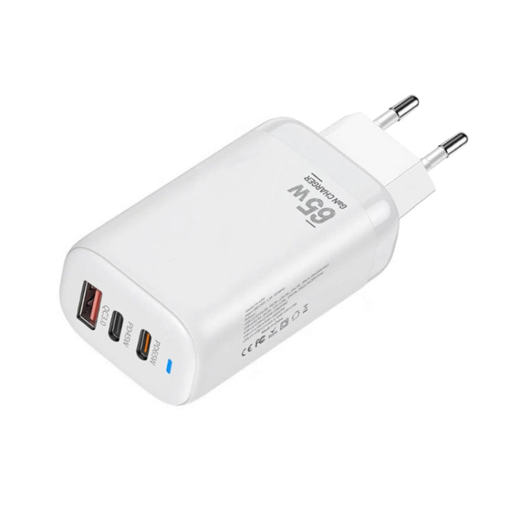 محول TE-65W GaN PD65W بمنفذي USB-C + USB-A للابتوب / التابلت، قابس الاتحاد الأوروبي