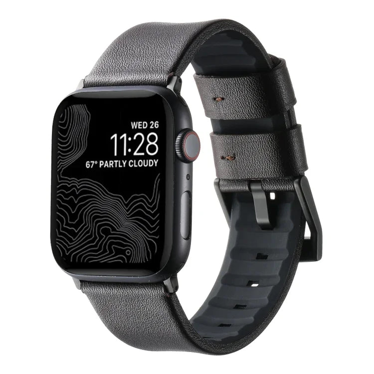 Genuine Leather Hybrid Silicone Watch Band, For Apple Watch Series 10 46mm, For Apple Watch Series 10 42mm, For Apple Watch SE 2023 44mm, For Apple Watch SE 2023 40mm, For Apple Watch Ultra 2 49mm, For Apple Watch Series 9 45mm                         ...