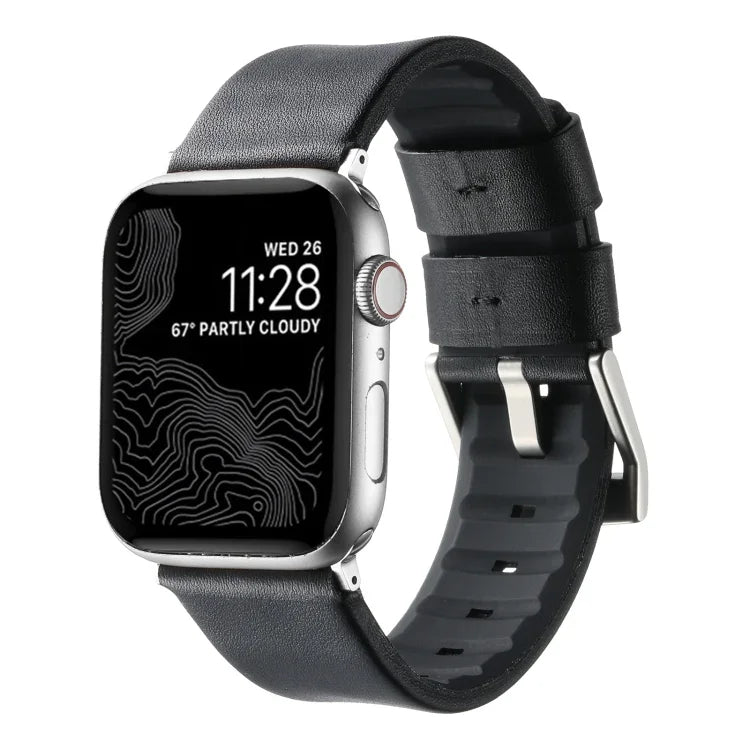 Genuine Leather Hybrid Silicone Watch Band, For Apple Watch Series 7 41mm, For Apple Watch Series 7 45mm, For Apple Watch SE 40mm, For Apple Watch SE 44mm, For Apple Watch Series 6 40mm, For Apple Watch Series 6 44mm, For Apple Watch Series 5 44mm     ...