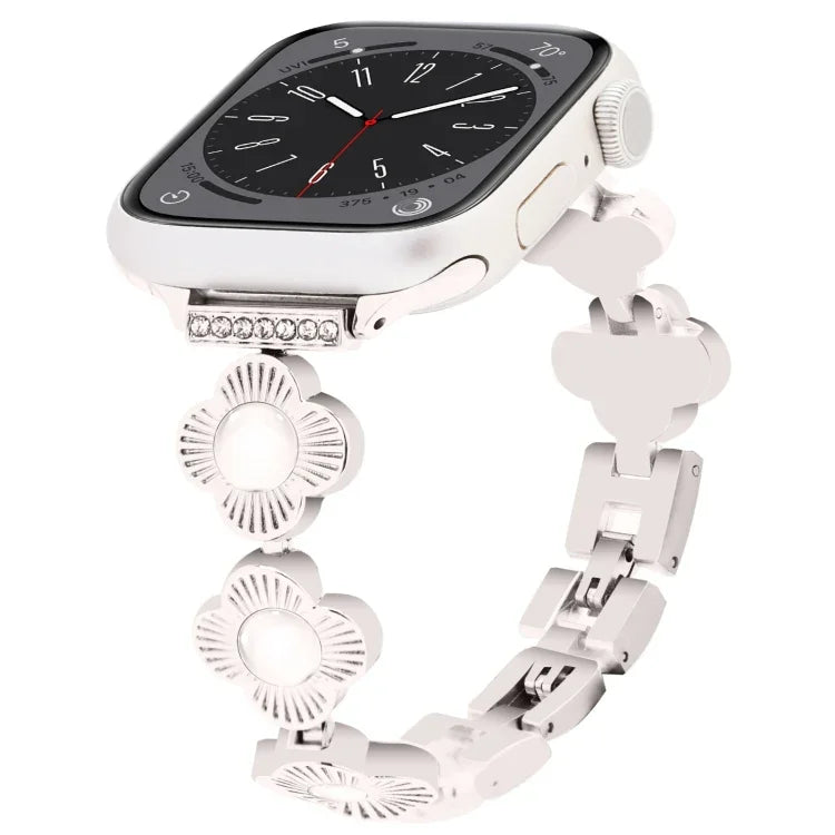 Four Leaf Clover Quick-Release Metal Chain Watch Band, For Apple Watch SE 2023 44mm, For Apple Watch SE 2023 40mm, For Apple Watch Ultra 2 49mm, For Apple Watch Series 9 45mm, For Apple Watch Series 9 41mm, For Apple Watch Ultra 49mm                   ...