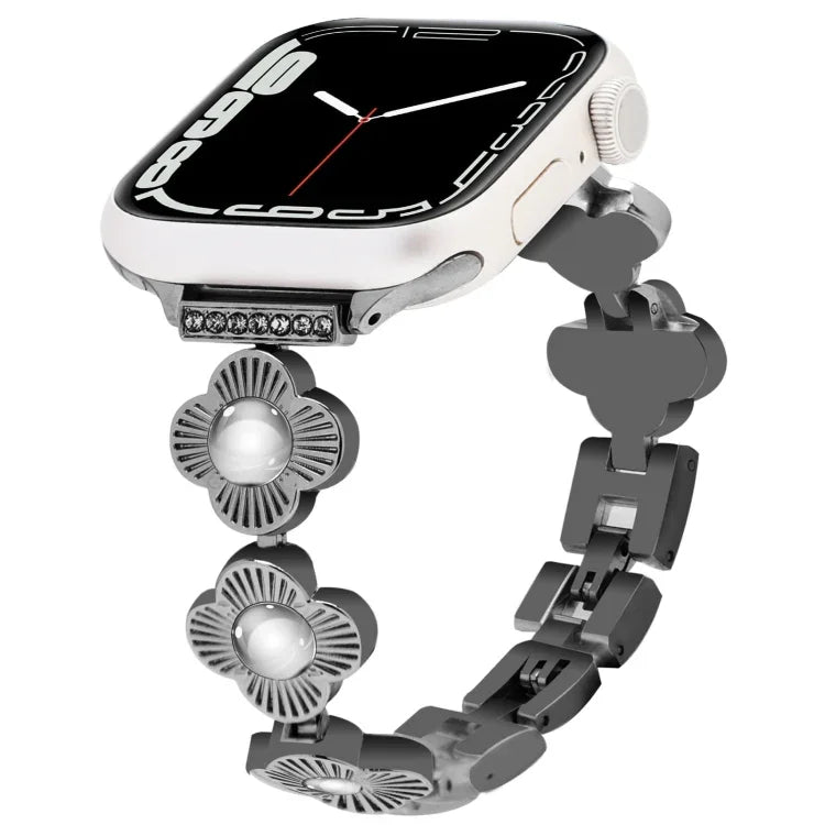 Four Leaf Clover Quick-Release Metal Chain Watch Band, For Apple Watch SE 2022 44mm, For Apple Watch Series 7 41mm, For Apple Watch Series 7 45mm, For Apple Watch Series 6 40mm, For Apple Watch Series 6 44mm, For Apple Watch Series 5 44mm              ...