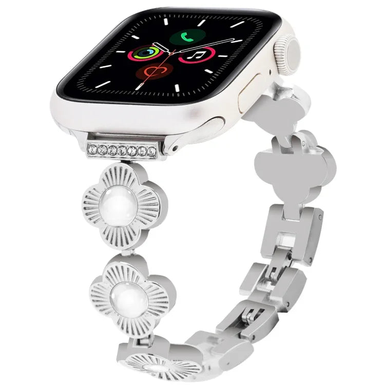 Four Leaf Clover Quick-Release Metal Chain Watch Band, For Apple Watch SE 2022 44mm, For Apple Watch Series 7 41mm, For Apple Watch Series 7 45mm, For Apple Watch Series 6 40mm, For Apple Watch Series 6 44mm, For Apple Watch Series 5 44mm              ...