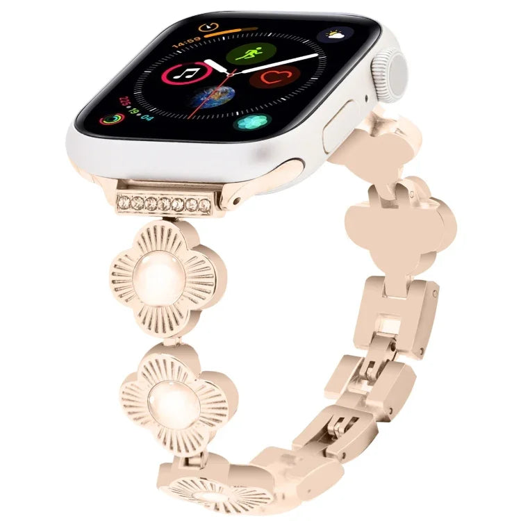 Four Leaf Clover Quick-Release Metal Chain Watch Band, For Apple Watch SE 2022 44mm, For Apple Watch Series 7 41mm, For Apple Watch Series 7 45mm, For Apple Watch Series 6 40mm, For Apple Watch Series 6 44mm, For Apple Watch Series 5 44mm              ...