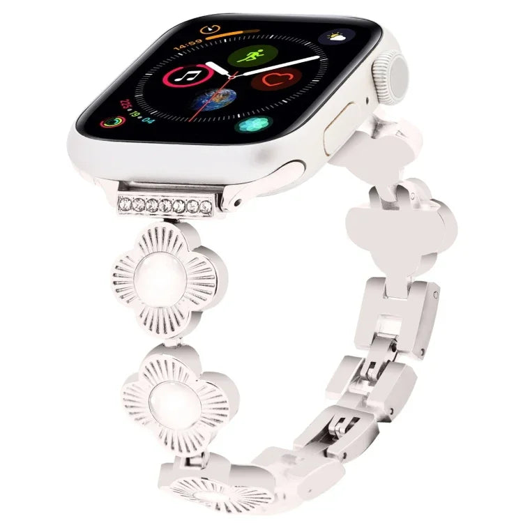 Four Leaf Clover Quick-Release Metal Chain Watch Band, For Apple Watch SE 2022 44mm, For Apple Watch Series 7 41mm, For Apple Watch Series 7 45mm, For Apple Watch Series 6 40mm, For Apple Watch Series 6 44mm, For Apple Watch Series 5 44mm              ...