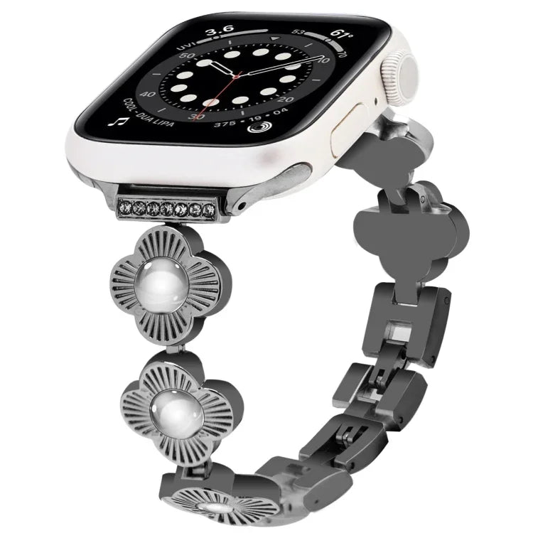 Four Leaf Clover Quick-Release Metal Chain Watch Band, For Apple Watch SE 2022 44mm, For Apple Watch Series 7 41mm, For Apple Watch Series 7 45mm, For Apple Watch Series 6 40mm, For Apple Watch Series 6 44mm, For Apple Watch Series 5 44mm              ...