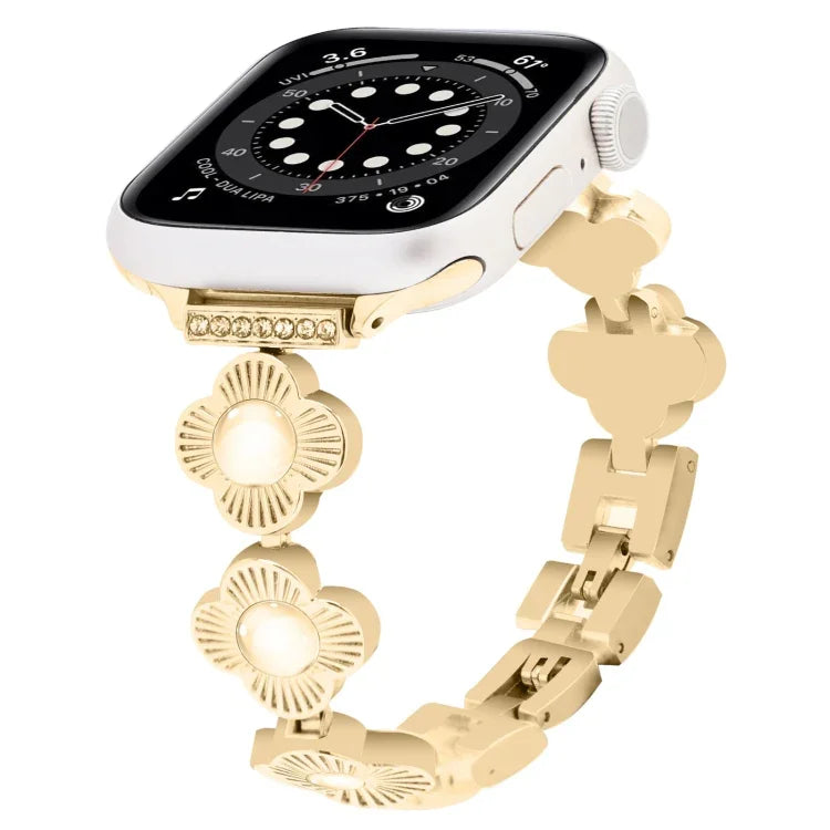 Four Leaf Clover Quick-Release Metal Chain Watch Band, For Apple Watch SE 2022 44mm, For Apple Watch Series 7 41mm, For Apple Watch Series 7 45mm, For Apple Watch Series 6 40mm, For Apple Watch Series 6 44mm, For Apple Watch Series 5 44mm              ...
