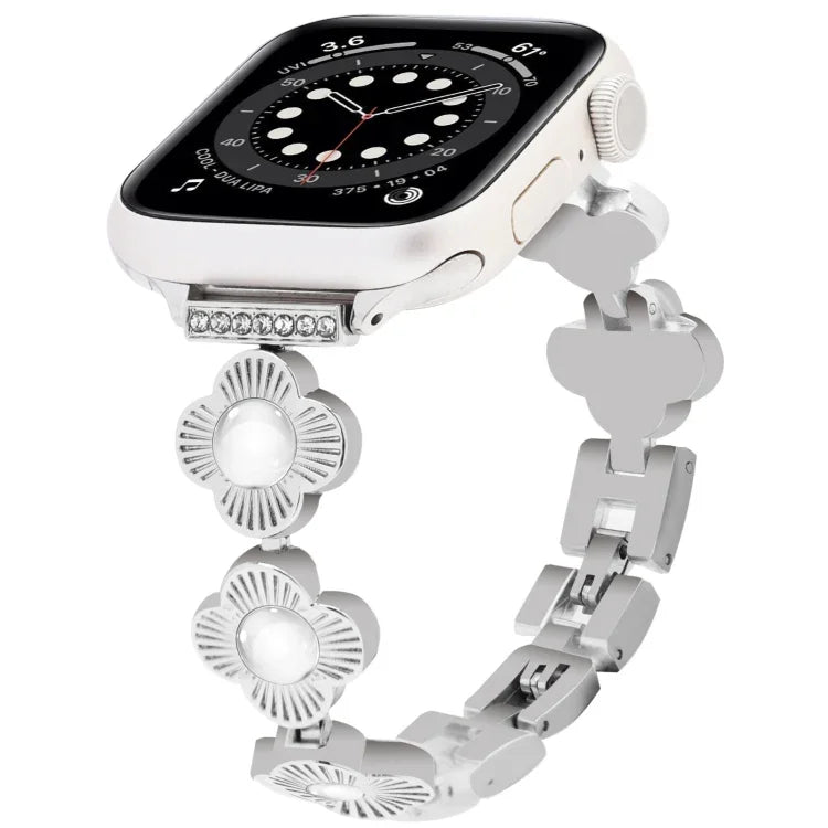 Four Leaf Clover Quick-Release Metal Chain Watch Band, For Apple Watch SE 2022 44mm, For Apple Watch Series 7 41mm, For Apple Watch Series 7 45mm, For Apple Watch Series 6 40mm, For Apple Watch Series 6 44mm, For Apple Watch Series 5 44mm              ...