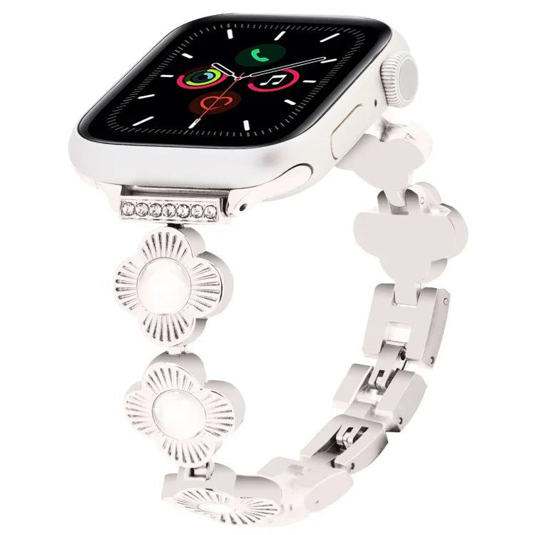 Four Leaf Clover Quick-Release Metal Chain Watch Band, For Apple Watch SE 2022 44mm, For Apple Watch Series 7 41mm, For Apple Watch Series 7 45mm, For Apple Watch Series 6 40mm, For Apple Watch Series 6 44mm, For Apple Watch Series 5 44mm              ...