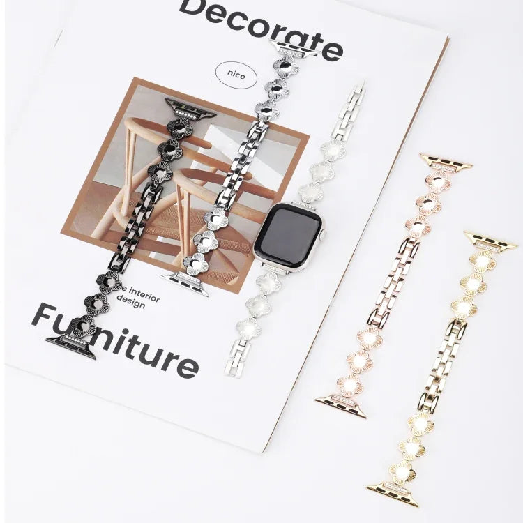 Four Leaf Clover Quick-Release Metal Chain Watch Band, For Apple Watch SE 2023 44mm, For Apple Watch SE 2023 40mm, For Apple Watch Ultra 2 49mm, For Apple Watch Series 9 45mm, For Apple Watch Series 9 41mm, For Apple Watch Ultra 49mm                   ...