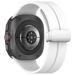 For Samsung Galaxy Watch Ultra 47mm / Ultra 2025 Groove Magnetic Folding Silver Buckle Silicone Watch Band