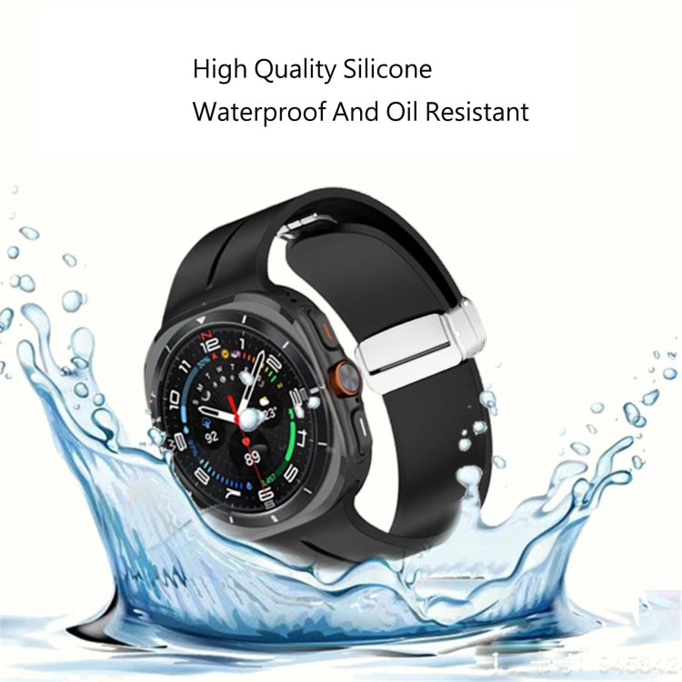 For Samsung Galaxy Watch Ultra 47mm / Ultra 2025 Groove Magnetic Folding Silver Buckle Silicone Watch Band