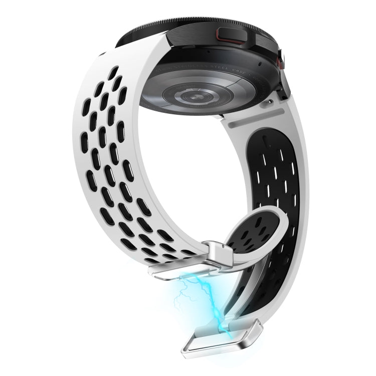 Two Color Magnetic Folding Silver Buckle Silicone Watch Band, For Samsung Galaxy Watch 3 41mm, For Samsung Galaxy Watch Active, For Samsung Galaxy Watch 42mm, For Samsung Gear S2 Classic