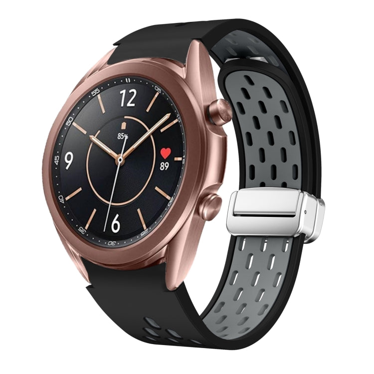 Two Color Magnetic Folding Silver Buckle Silicone Watch Band, For Samsung Galaxy Watch 3 41mm, For Samsung Galaxy Watch Active, For Samsung Galaxy Watch 42mm, For Samsung Gear S2 Classic