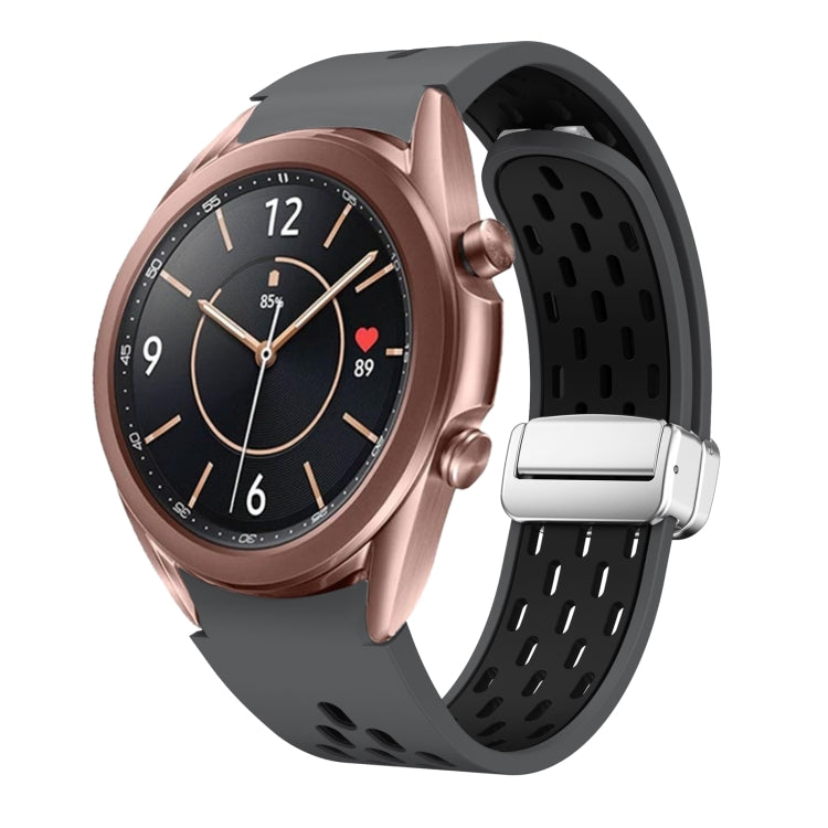 Two Color Magnetic Folding Silver Buckle Silicone Watch Band, For Samsung Galaxy Watch 3 41mm, For Samsung Galaxy Watch Active, For Samsung Galaxy Watch 42mm, For Samsung Gear S2 Classic