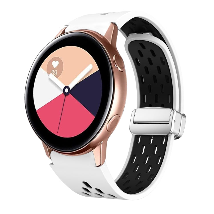 Two Color Magnetic Folding Silver Buckle Silicone Watch Band, For Samsung Galaxy Watch 3 41mm, For Samsung Galaxy Watch Active, For Samsung Galaxy Watch 42mm, For Samsung Gear S2 Classic