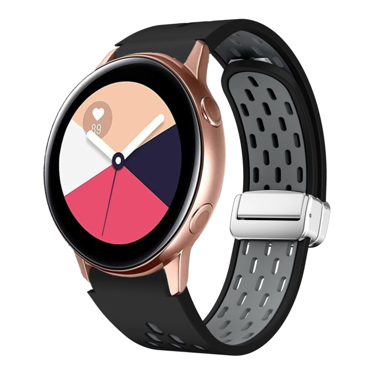 Two Color Magnetic Folding Silver Buckle Silicone Watch Band, For Samsung Galaxy Watch 3 41mm, For Samsung Galaxy Watch Active, For Samsung Galaxy Watch 42mm, For Samsung Gear S2 Classic