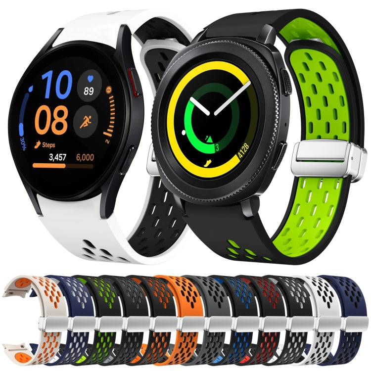 Two Color Magnetic Folding Silver Buckle Silicone Watch Band, For Samsung Galaxy Watch 3 41mm, For Samsung Galaxy Watch Active, For Samsung Galaxy Watch 42mm, For Samsung Gear S2 Classic