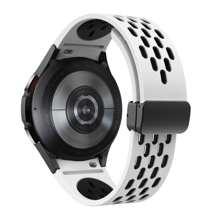 Two Color Magnetic Folding Black Buckle Silicone Watch Band, For Samsung Galaxy Watch 7 40 / 44mm, For Samsung Galaxy Watch 5 40 / 44mm, For Samsung Galaxy Watch 4 40 / 44mm, For Samsung Galaxy Watch 4 Classic 42 / 46mm