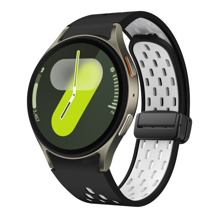 Two Color Magnetic Folding Black Buckle Silicone Watch Band, For Samsung Galaxy Watch 7 40 / 44mm, For Samsung Galaxy Watch 5 40 / 44mm, For Samsung Galaxy Watch 4 40 / 44mm, For Samsung Galaxy Watch 4 Classic 42 / 46mm