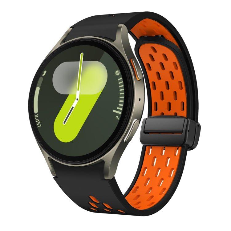Two Color Magnetic Folding Black Buckle Silicone Watch Band, For Samsung Galaxy Watch 7 40 / 44mm, For Samsung Galaxy Watch 5 40 / 44mm, For Samsung Galaxy Watch 4 40 / 44mm, For Samsung Galaxy Watch 4 Classic 42 / 46mm