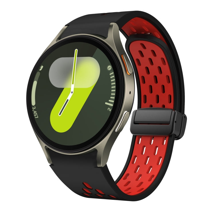 Two Color Magnetic Folding Black Buckle Silicone Watch Band, For Samsung Galaxy Watch 7 40 / 44mm, For Samsung Galaxy Watch 5 40 / 44mm, For Samsung Galaxy Watch 4 40 / 44mm, For Samsung Galaxy Watch 4 Classic 42 / 46mm