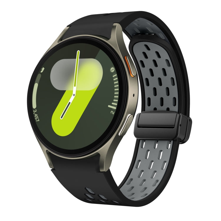 Two Color Magnetic Folding Black Buckle Silicone Watch Band, For Samsung Galaxy Watch 7 40 / 44mm, For Samsung Galaxy Watch 5 40 / 44mm, For Samsung Galaxy Watch 4 40 / 44mm, For Samsung Galaxy Watch 4 Classic 42 / 46mm