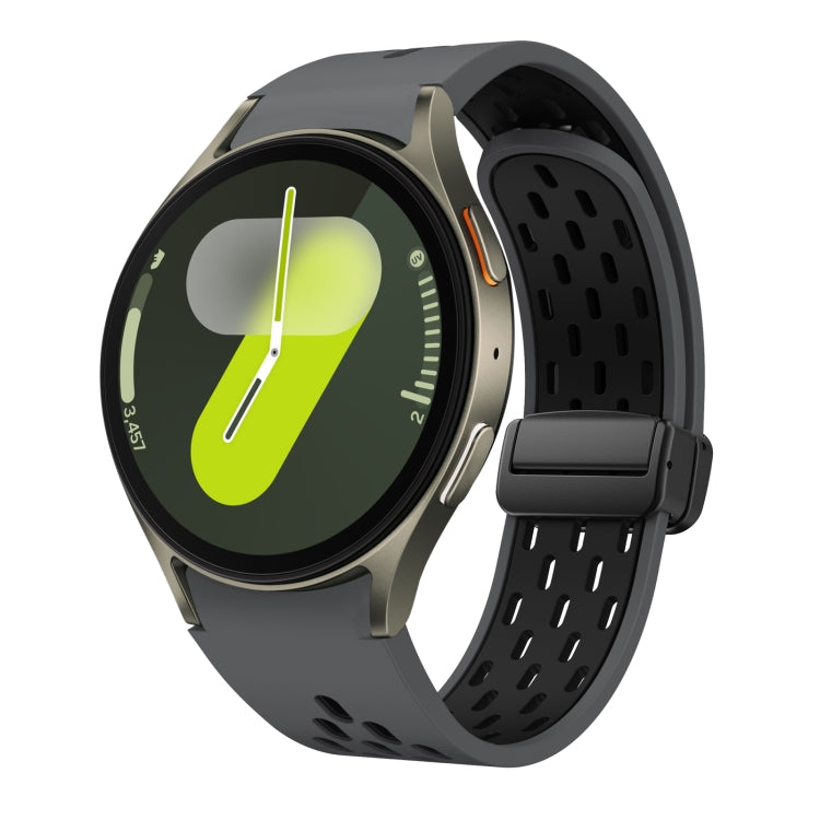 Two Color Magnetic Folding Black Buckle Silicone Watch Band, For Samsung Galaxy Watch 7 40 / 44mm, For Samsung Galaxy Watch 5 40 / 44mm, For Samsung Galaxy Watch 4 40 / 44mm, For Samsung Galaxy Watch 4 Classic 42 / 46mm