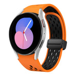 Two Color Magnetic Folding Black Buckle Silicone Watch Band, For Samsung Galaxy Watch 7 40 / 44mm, For Samsung Galaxy Watch 5 40 / 44mm, For Samsung Galaxy Watch 4 40 / 44mm, For Samsung Galaxy Watch 4 Classic 42 / 46mm