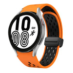 Two Color Magnetic Folding Black Buckle Silicone Watch Band, For Samsung Galaxy Watch 7 40 / 44mm, For Samsung Galaxy Watch 5 40 / 44mm, For Samsung Galaxy Watch 4 40 / 44mm, For Samsung Galaxy Watch 4 Classic 42 / 46mm