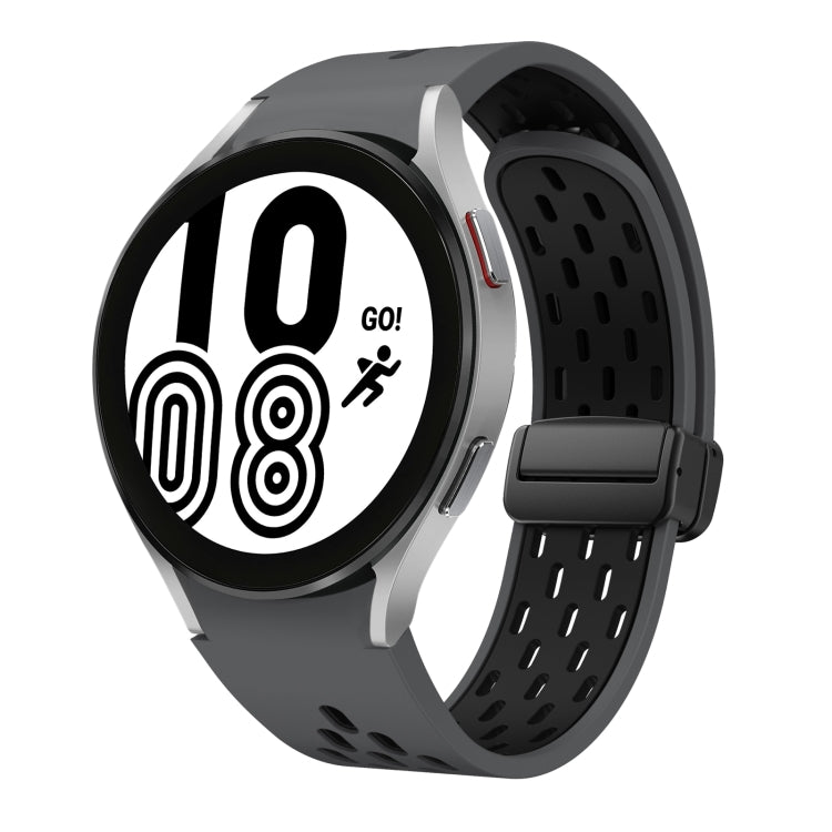 Two Color Magnetic Folding Black Buckle Silicone Watch Band, For Samsung Galaxy Watch 7 40 / 44mm, For Samsung Galaxy Watch 5 40 / 44mm, For Samsung Galaxy Watch 4 40 / 44mm, For Samsung Galaxy Watch 4 Classic 42 / 46mm