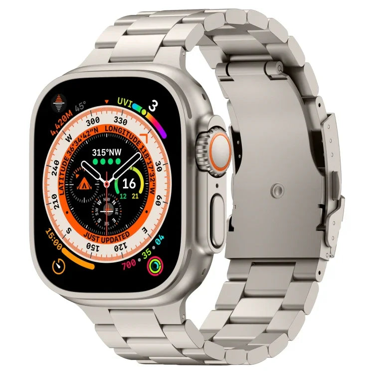 Three Beads Titanium Alloy Metal Watch Band, For Apple Watch Series 10 46mm, For Apple Watch Series 10 42mm, For Apple Watch SE 2023 44mm, For Apple Watch SE 2023 40mm, For Apple Watch Ultra 2 49mm, For Apple Watch Series 9 45mm                        ...