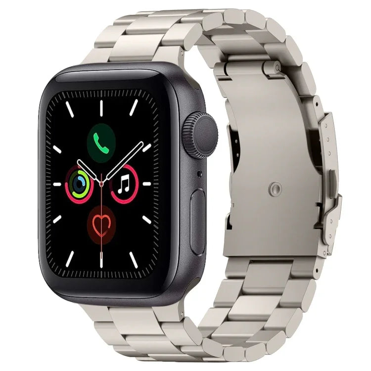 Three Beads Titanium Alloy Metal Watch Band, For Apple Watch Series 7 41mm, For Apple Watch Series 7 45mm, For Apple Watch Series 6 40mm, For Apple Watch Series 6 44mm, For Apple Watch Series 5 44mm, For Apple Watch Series 5 40mm                       ...