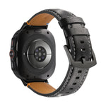 For Samsung Galaxy Watch Ultra 47mm Stitched Black Buckle Genuine Leather Watch Band