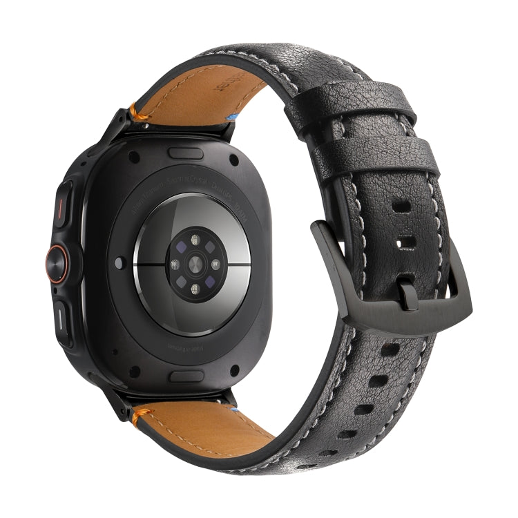 For Samsung Galaxy Watch Ultra 47mm Stitched Black Buckle Genuine Leather Watch Band