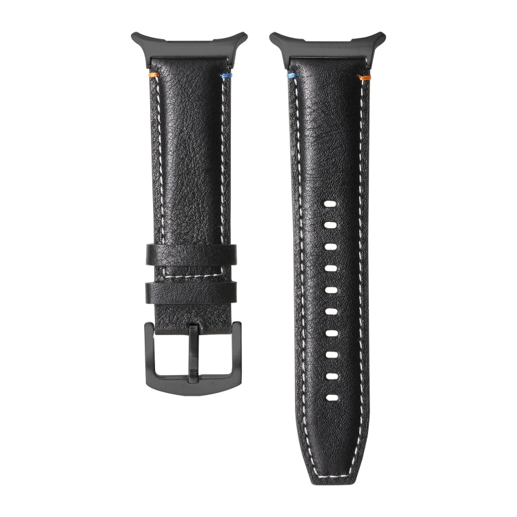 For Samsung Galaxy Watch Ultra 47mm Stitched Black Buckle Genuine Leather Watch Band