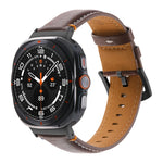 For Samsung Galaxy Watch Ultra 47mm Stitched Black Buckle Genuine Leather Watch Band