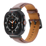 For Samsung Galaxy Watch Ultra 47mm Stitched Black Buckle Genuine Leather Watch Band