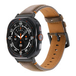 For Samsung Galaxy Watch Ultra 47mm Stitched Black Buckle Genuine Leather Watch Band