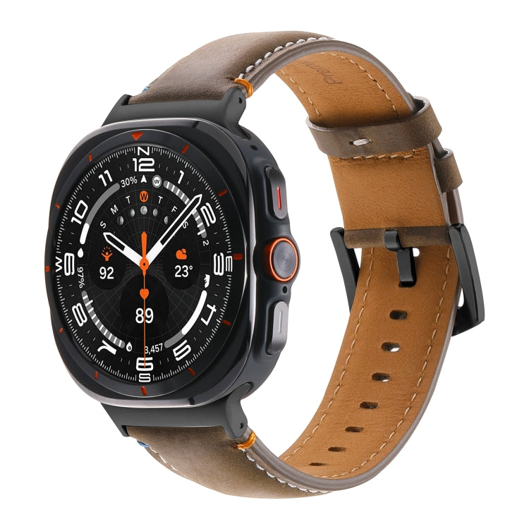 For Samsung Galaxy Watch Ultra 47mm Stitched Black Buckle Genuine Leather Watch Band