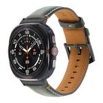 For Samsung Galaxy Watch Ultra 47mm Stitched Black Buckle Genuine Leather Watch Band