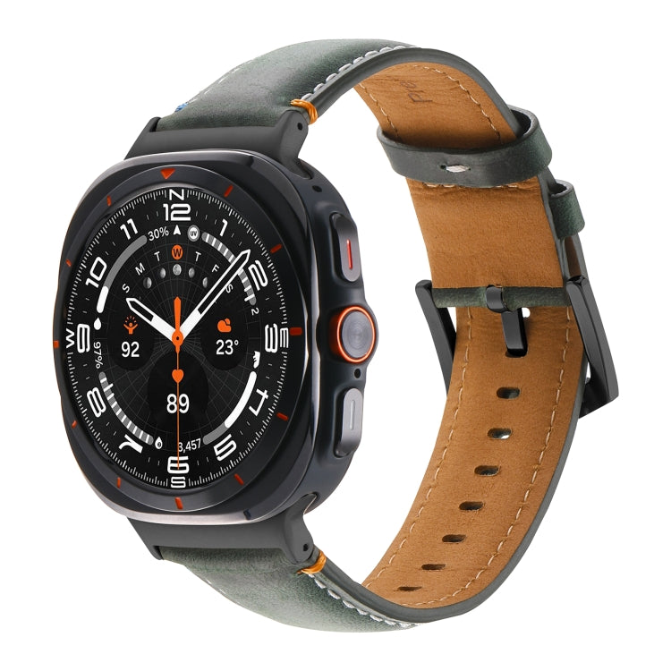 For Samsung Galaxy Watch Ultra 47mm Stitched Black Buckle Genuine Leather Watch Band